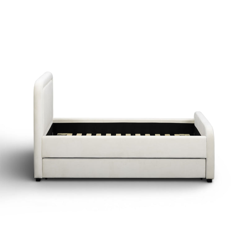TOV Furniture Briella trundle bed with a modern wooden frame and pull-out bed for versatile sleeping space.
