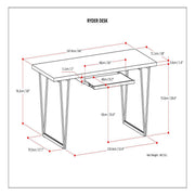 Simpli-Home Ryder natural aged brown wood writing desk with clean lines and sturdy construction, ideal for home office or workspace.
