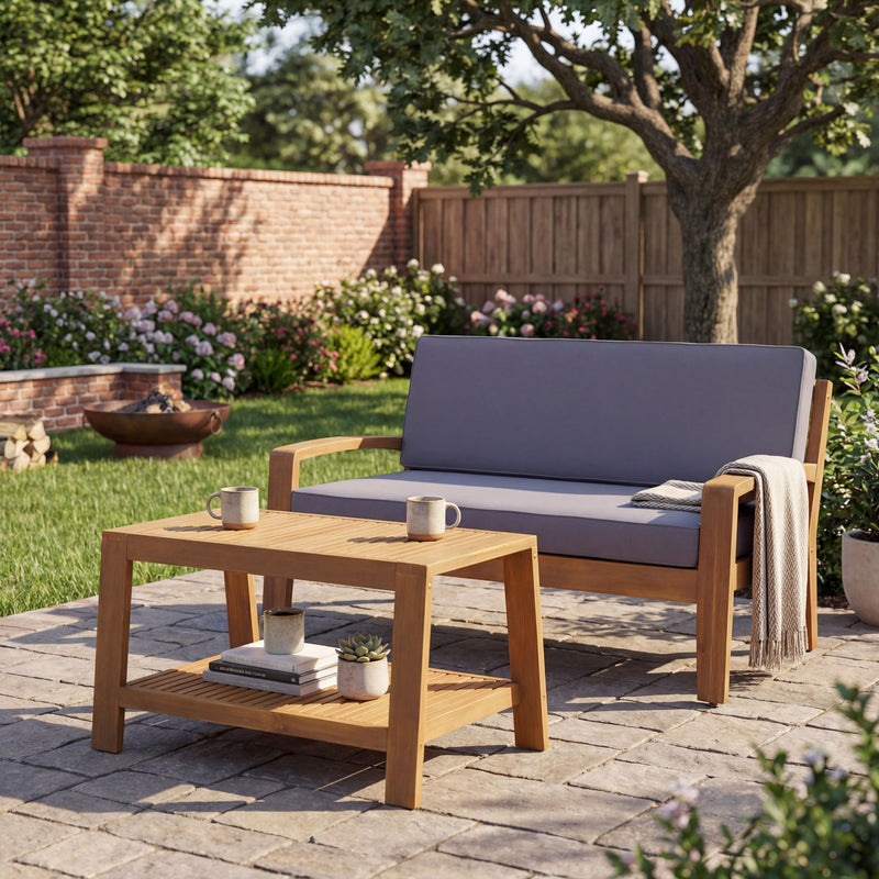 2 Piece Outdoor Conversation Set (Loveseat & Coffee Table With Water-Resistant Cushions) - R&R Furniture Gallery (Fountain Valley, CA)