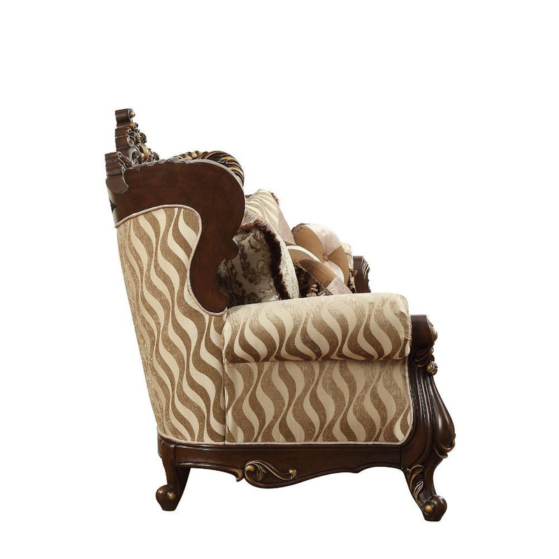 Shalisa - Sofa With 7 Pillows (Same Lv01585) - Fabric & Walnut - R&R Furniture Gallery (Fountain Valley, CA)