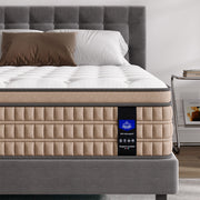 14" King Mattress Hotel Collection Hybrid Mattress With Gel Memory Foam & Pocket Springs - Brown / White - R&R Furniture Gallery (Fountain Valley, CA)