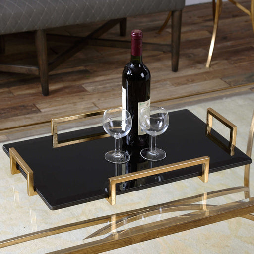 Uttermost Ettore glass tray in black with sleek design, perfect for serving or decorative display.