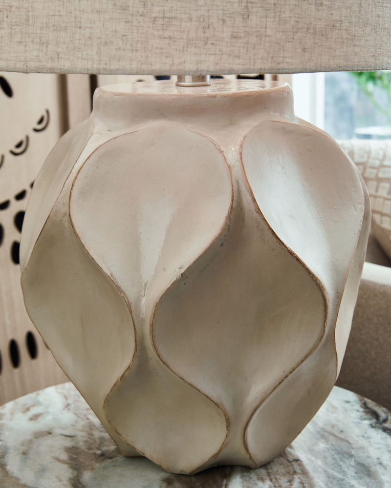Edselham - Paper Table Lamp - Distressed Cream - R&R Furniture Gallery (Fountain Valley, CA)