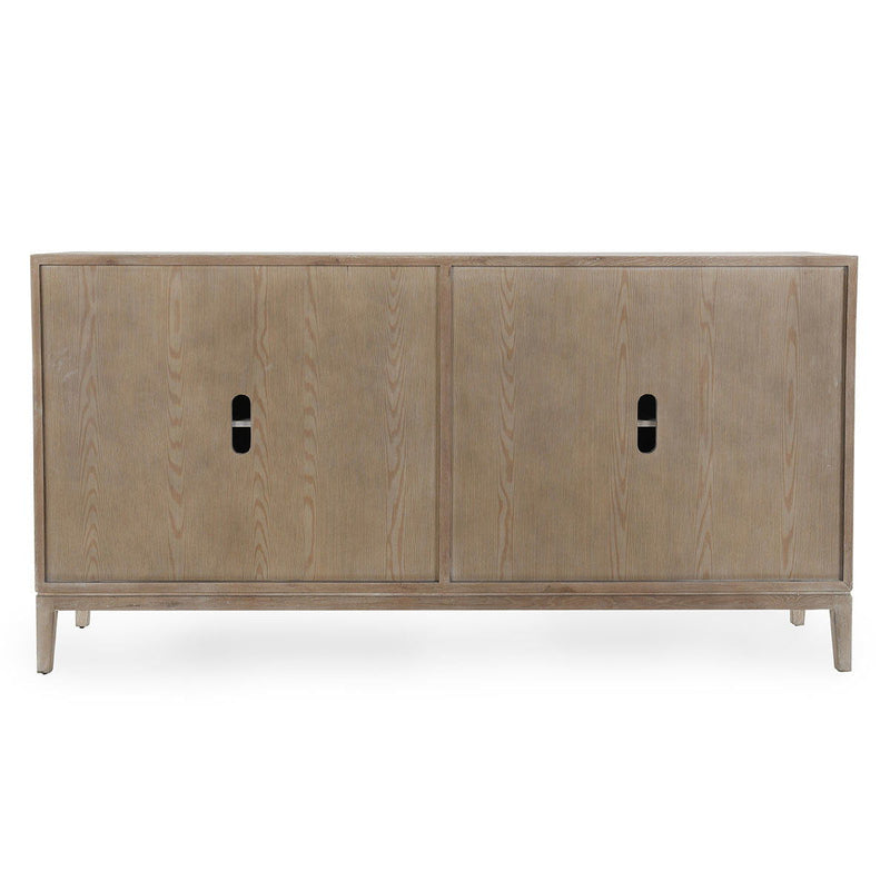 White Mira 4-door sideboard by Classic Home with sleek design and spacious storage, ideal for modern living rooms.