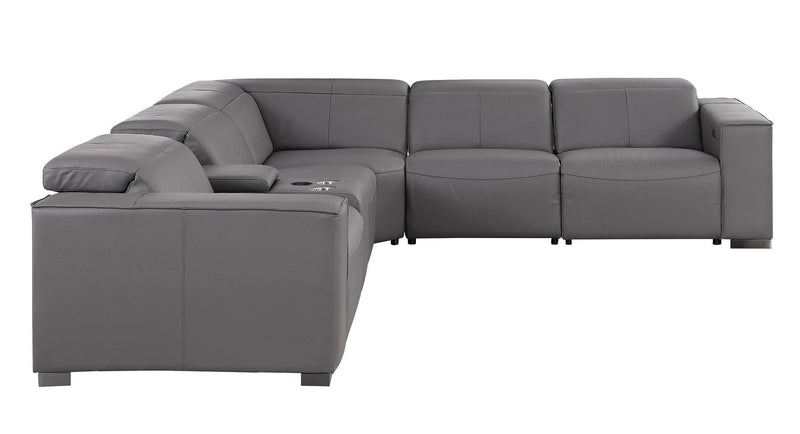 1208 - 6-Piece L-Shaped Leather Reclining Sectional With 3 Power Recliners