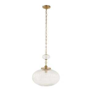 Uttermost Bellaire gold pendant light with a clear glass shade, hanging from a ceiling mount, ideal for modern lighting decor.