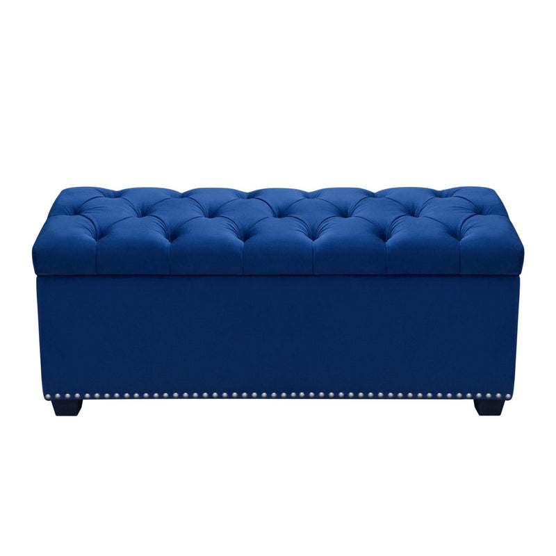 Majestic Tufted Velvet Lift-Top Storage Trunk w/ Nail Head Accent by Diamond Sofa - Royal Blue Velvet