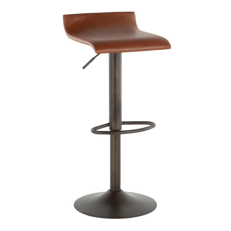 Set of two Lumi Source industrial Ale barstools with metal frames and wooden seats on a neutral background.