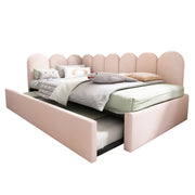 Artistry At Home upholstered daybed with metal slatted base, featuring plush fabric and modern design for versatile guest or lounging space.