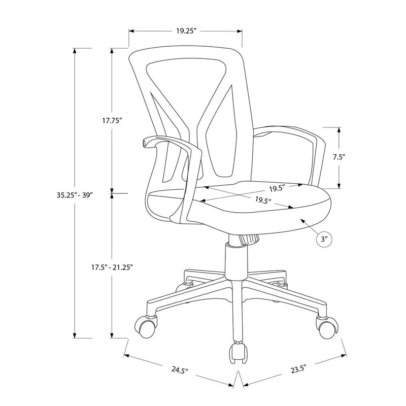 Black 8th Street office swivel chair with adjustable height and rolling casters, ergonomic design for comfortable workspace seating.