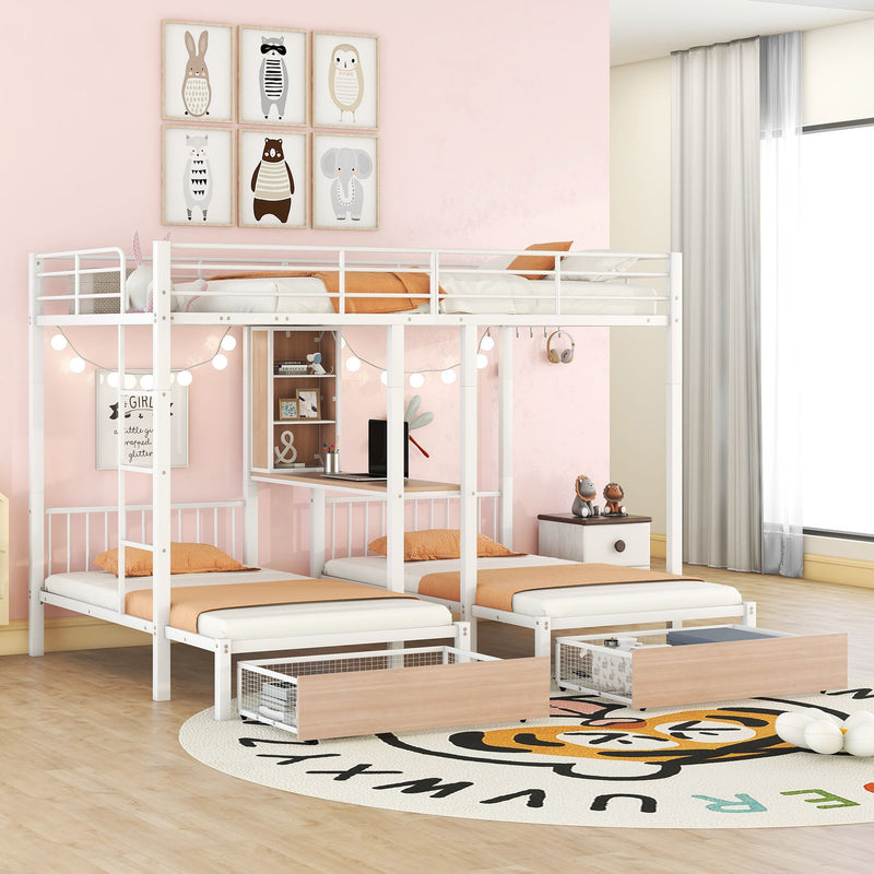 Triple Bunk Bed With Drawers, Multi-Functional Frame With Desks And Shelves In The Middle - R&R Furniture Gallery (Fountain Valley, CA)