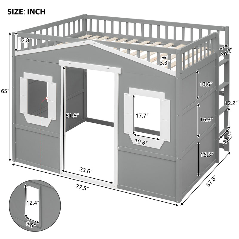 DreamHaus elegant house loft bed with built-in ladder, featuring a cozy sleeping area and sturdy wooden frame for kids or teens.