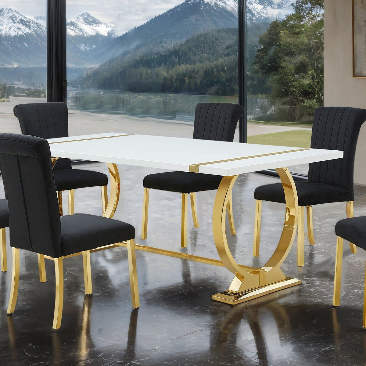 Holbaek - 80" Dining Table, Gold Frame