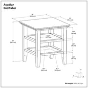Handcrafted Acadian End Table by Simpli-Home with wooden surface and tapered legs, showcasing a stylish accent piece for living rooms.