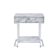 Wither - Accent Table - White Printed Faux Marble & Chrome - R&R Furniture Gallery (Fountain Valley, CA)