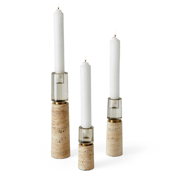 Optic - Candleholders (Set of 3) - Travertine