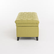 Juliana storage ottoman with birch wood legs by Noble House, featuring a cushioned lid and spacious interior for versatile storage.