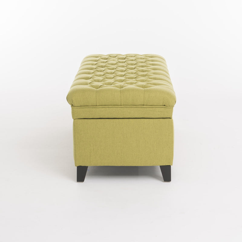 Juliana storage ottoman with birch wood legs by Noble House, featuring a cushioned lid and spacious interior for versatile storage.