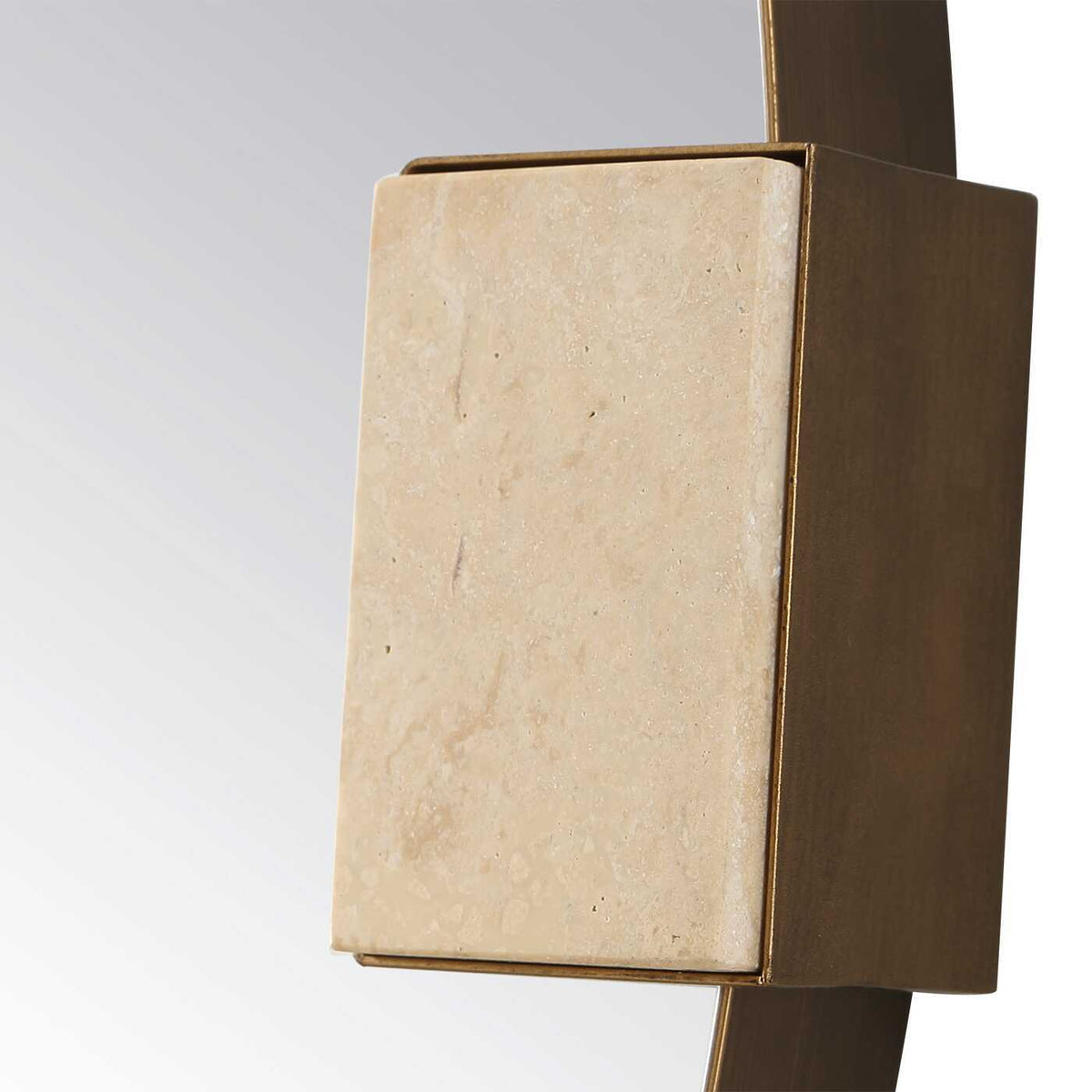 Russo - Travertine Round Mirror - Bronze / Brown / Gold