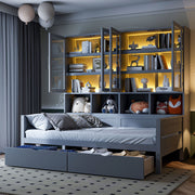 Daybed With Glass Door Storage Cabinets, Built In LED Lighting And Shelves - R&R Furniture Gallery (Fountain Valley, CA)