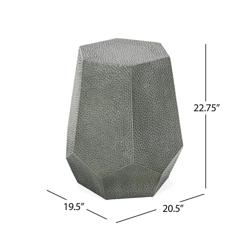 Modern hammered iron geometric end table by Noble House with a sleek, contemporary design and a hammered metal finish.