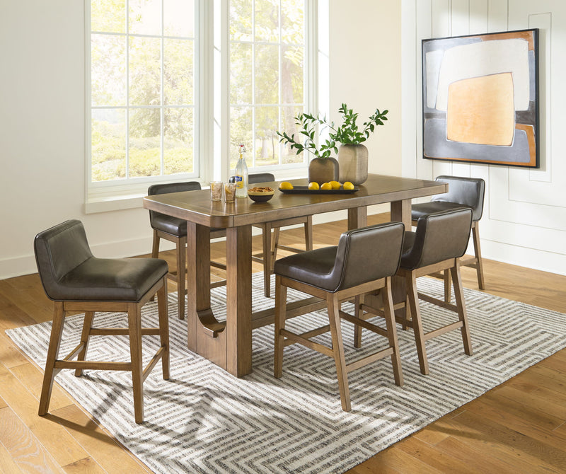 Rectangular 5-piece dining room counter table set by Signature Design by Ashley, featuring a modern dining table with matching chairs.