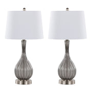 Pair of contemporary Jenny table lamps by Lumi Source, featuring modern design with sleek bases and fabric shades.