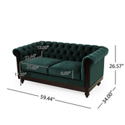 Chesterfield Loveseat Sofa, 2 Person Rolled Arm Upholstered Couch - R&R Furniture Gallery (Fountain Valley, CA)