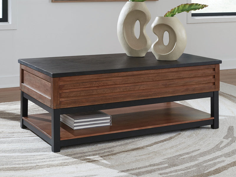 Kallari - Lift Top Cocktail Table - Warm Brown / Black - R&R Furniture Gallery (Fountain Valley, CA)