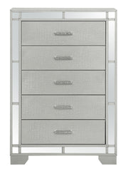 Silver Champagne Madison accent chest by Glory Furniture with sleek design and elegant finish, featuring multiple storage drawers.