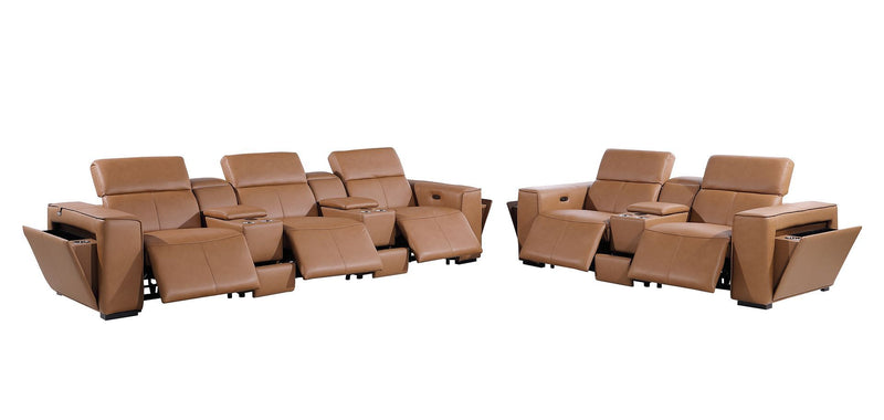 1224 - Coganc 8-Piece Modular Power Reclining Sofa & Loveseat Set In With 5 Power Recliners & Power Headrests - Cognac