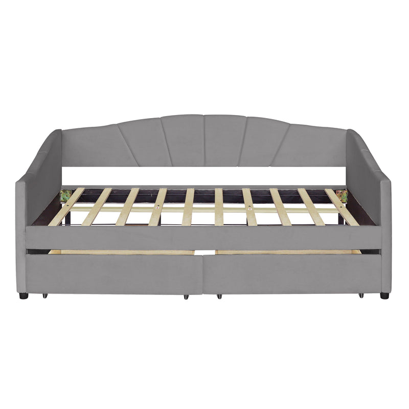 Upholstered Daybed With Two Drawers And Wood Slat - R&R Furniture Gallery (Fountain Valley, CA)
