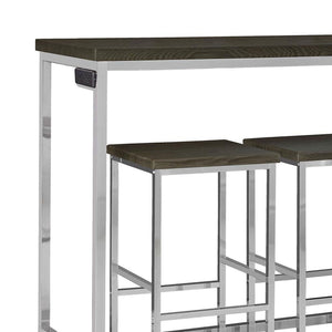 4 Piece Counter Table Set With Built In Power Outlet - Brown