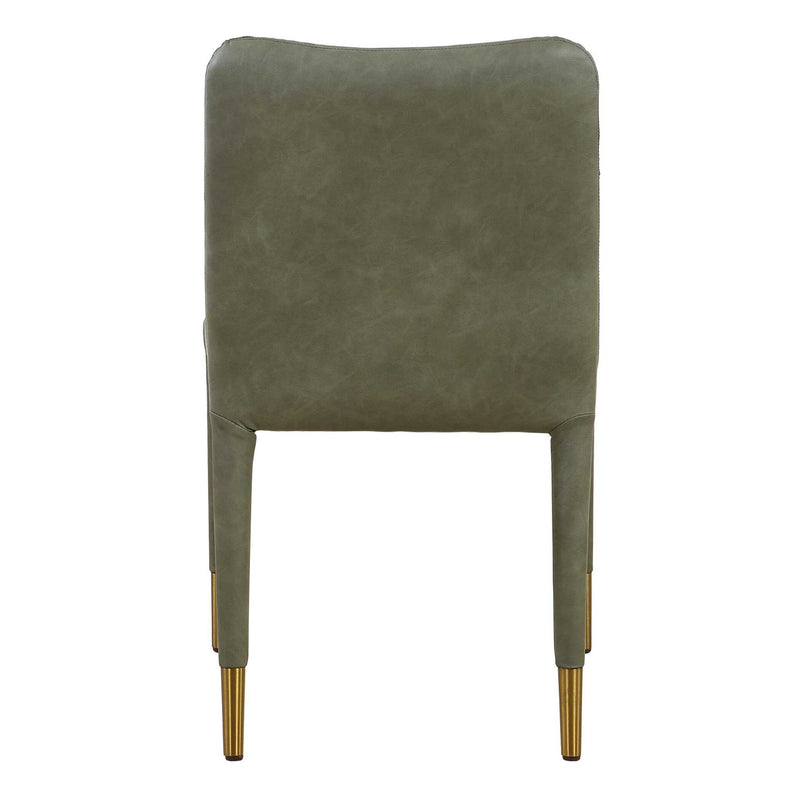 Pair of Uttermost Conifer dining chairs with wooden legs and upholstered seats, set of two for elegant dining room decor.