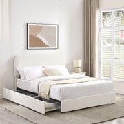 House & Home Furniture Liv upholstered storage platform bed with built-in drawers, featuring a modern design and padded headboard.