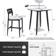 Modern Outdoor Patio Bar Set, Rounded Square Table & Bar Chairs, Non Rust Frame, Tapered Legs, Sunbrella Cushion - R&R Furniture Gallery (Fountain Valley, CA)