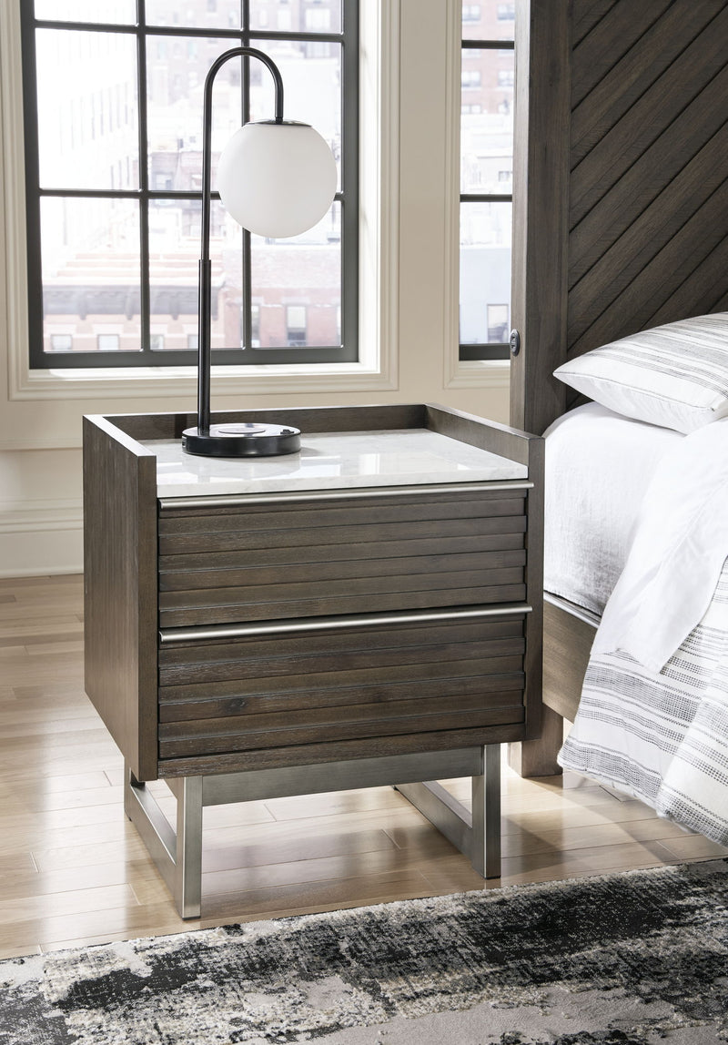 Arkenton - Two Drawer Night Stand - Grayish Brown / White - R&R Furniture Gallery (Fountain Valley, CA)