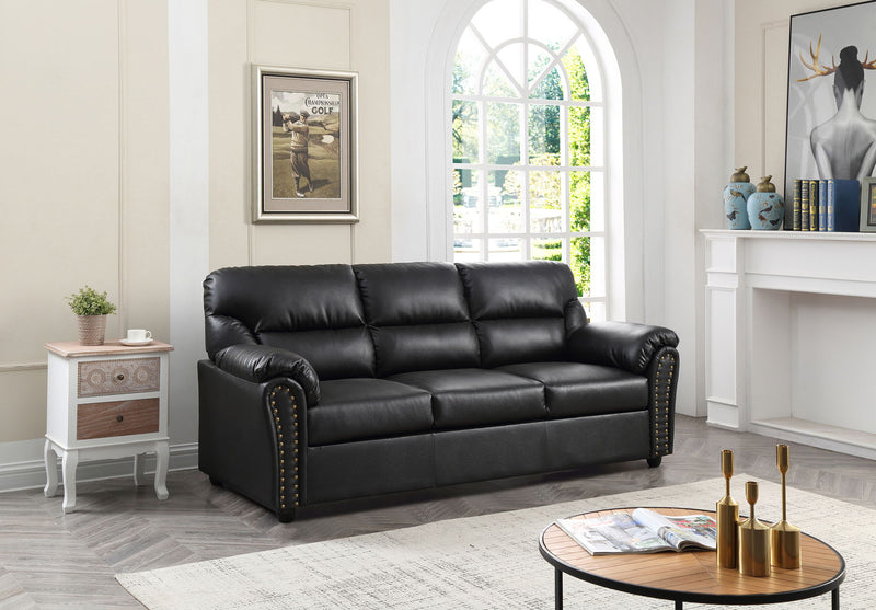 Black Olney stationary sofa by Glory Furniture featuring plush upholstery and modern design for stylish living rooms.
