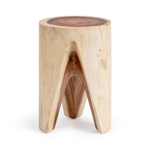 Classic Home Vela accent table with a sleek round wooden top and metal legs, ideal for modern living spaces.