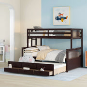 DreamHaus bunk bed with twin size trundle and built-in drawers, featuring a sturdy wooden frame and space-saving design.