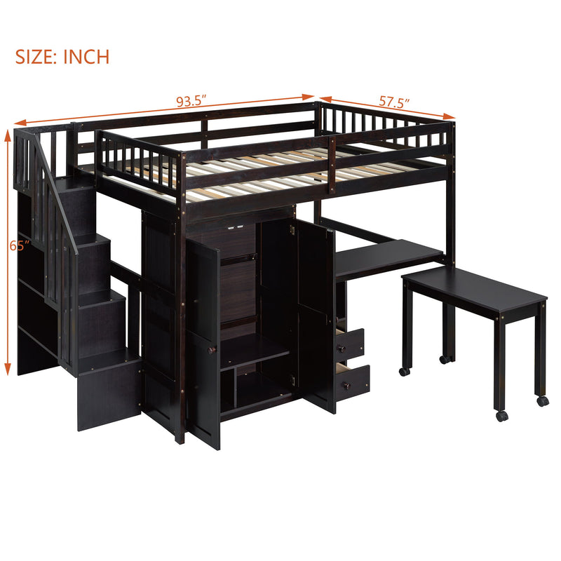 Loft Bed With Stairs, Bookshelf, Drawers, Desk & Wardrobe, Space Saving Multifunctional Furniture - R&R Furniture Gallery (Fountain Valley, CA)