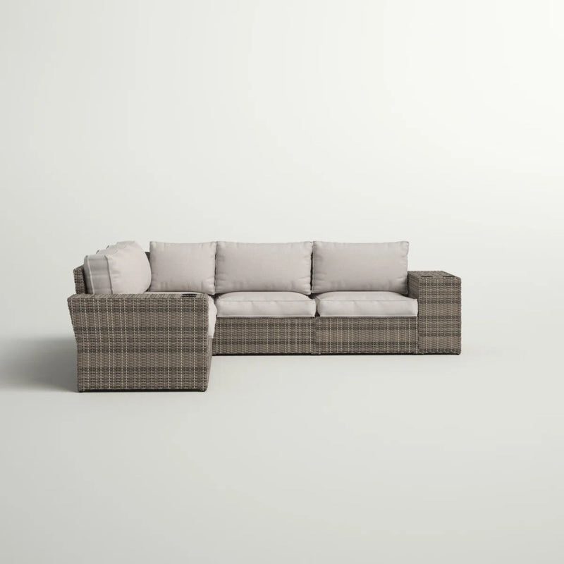 Wide Outdoor Wicker Patio Sectional With Cushions & Reversible Design - Gray - R&R Furniture Gallery (Fountain Valley, CA)