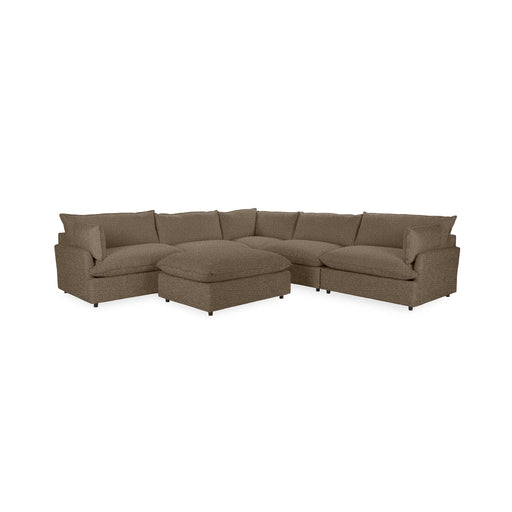 Classic Home Caplan 6-piece modular sectional with ottoman, 2-piece living room set, shown with plush fabric and modern design.