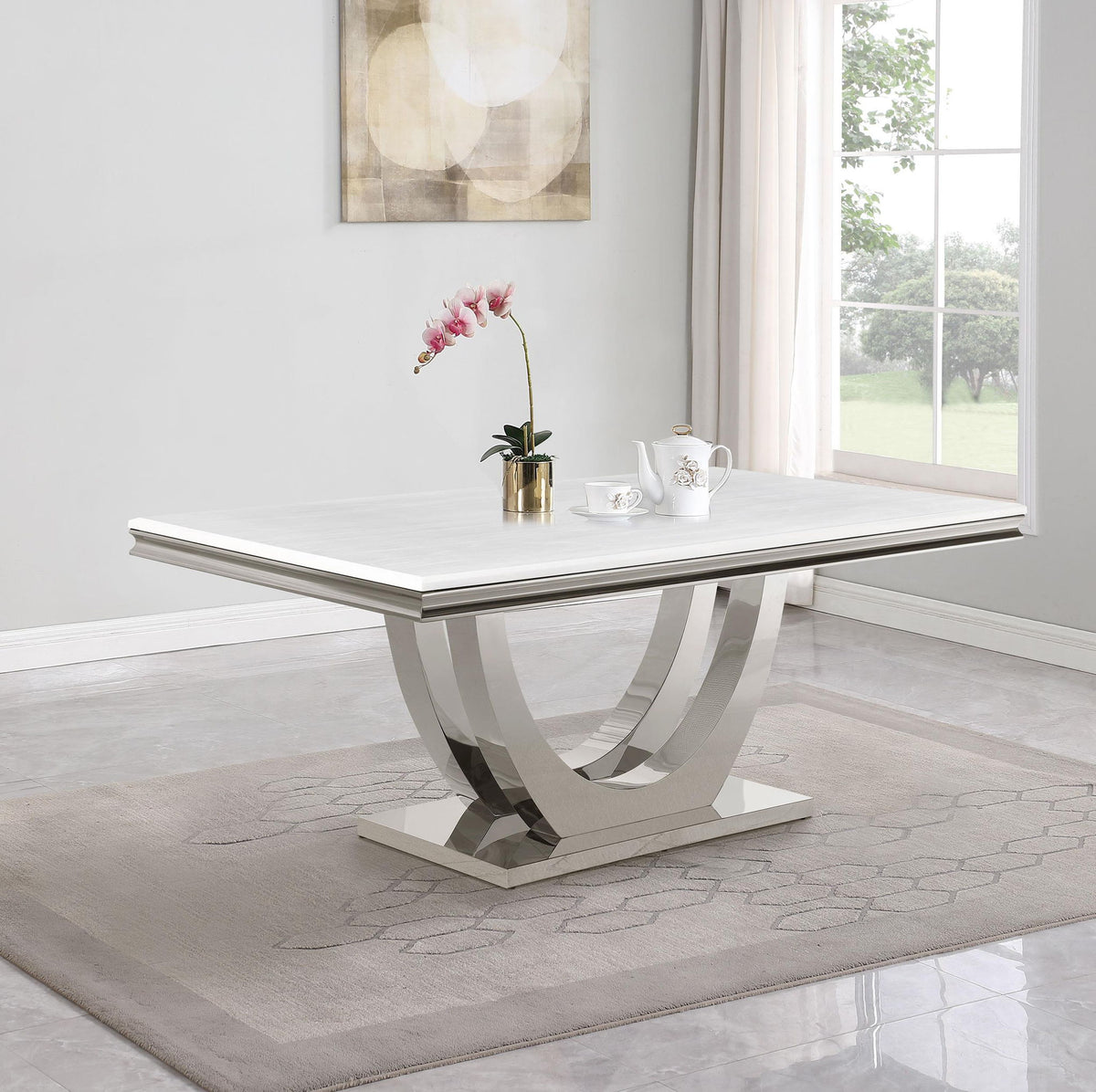 Kerwin Rectangular 71-inch Stone Top Dining Table White