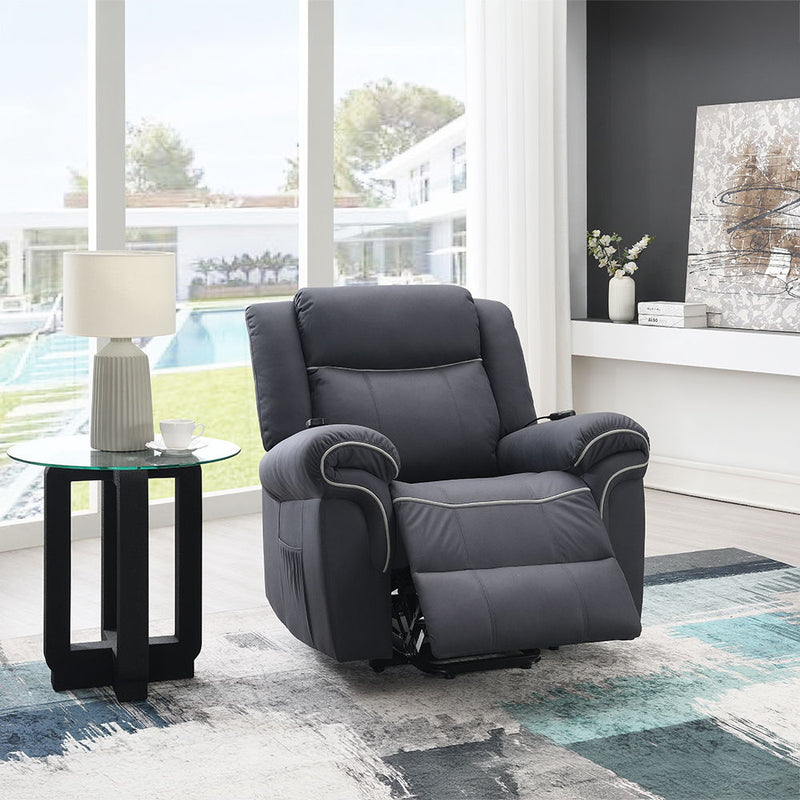 Domana - Power Recliner With Lift & Heating & Massage - Dark Blue Fabric - R&R Furniture Gallery (Fountain Valley, CA)
