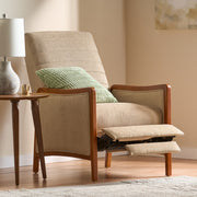 Mid-century modern fabric channel stitch wood pushback recliner by Noble House, featuring sleek design and comfortable reclining back.