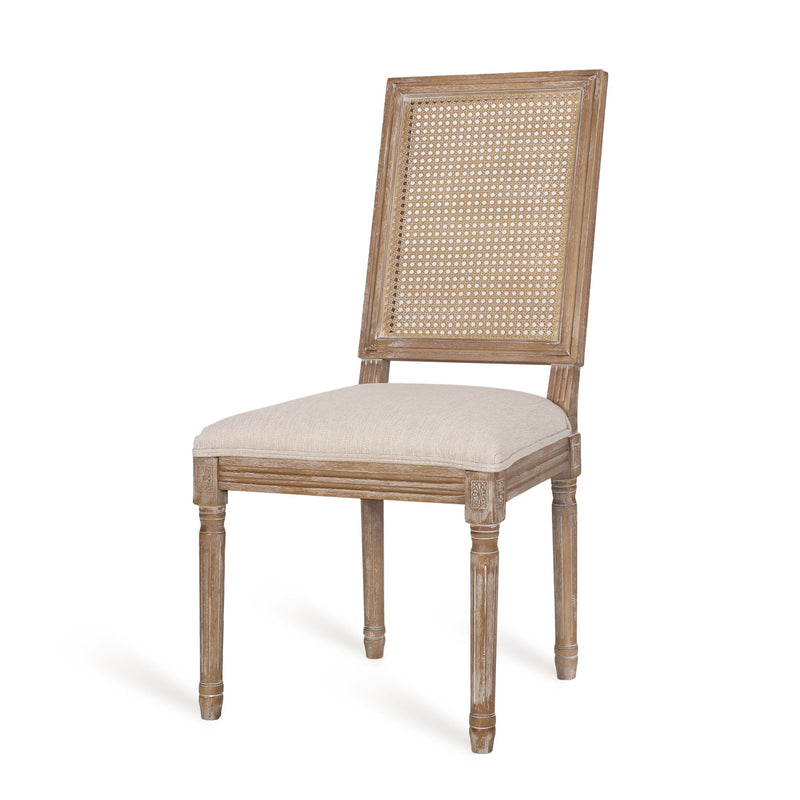French Country Dining Chair With Rectangular Cane Backrest And Smooth Upholstered Seating - R&R Furniture Gallery (Fountain Valley, CA)