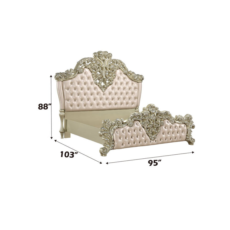 Vatican - Eastern King Bed - Synthetic Leather, Light Gold & Champagne Silver - R&R Furniture Gallery (Fountain Valley, CA)