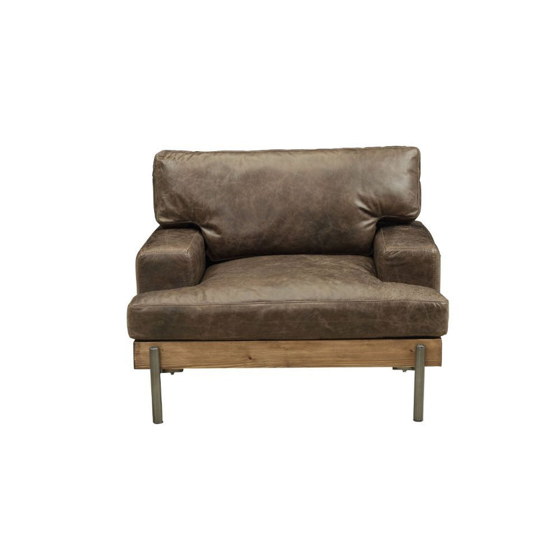 Silchester - Chair - Distress Chocolate Top Grain Leather & Oak - R&R Furniture Gallery (Fountain Valley, CA)