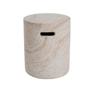 Modern Concrete Side Table With Travertine, Indoor / Outdoor Use - Beige - R&R Furniture Gallery (Fountain Valley, CA)